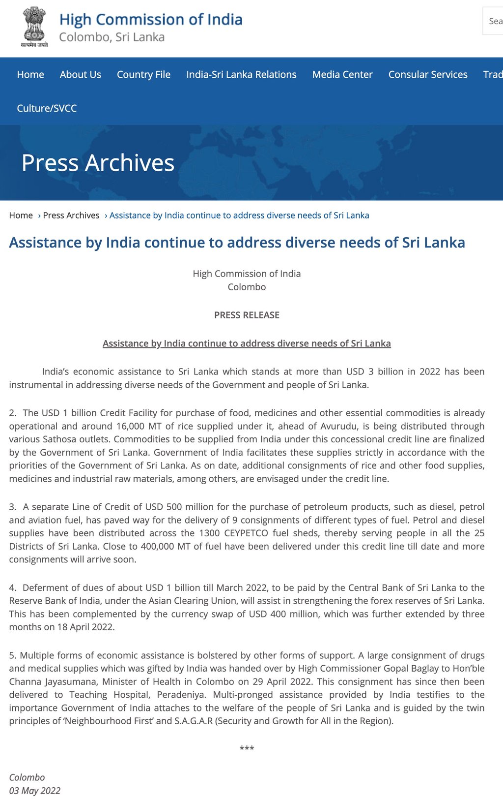 Indian assistance to Sri Lanka